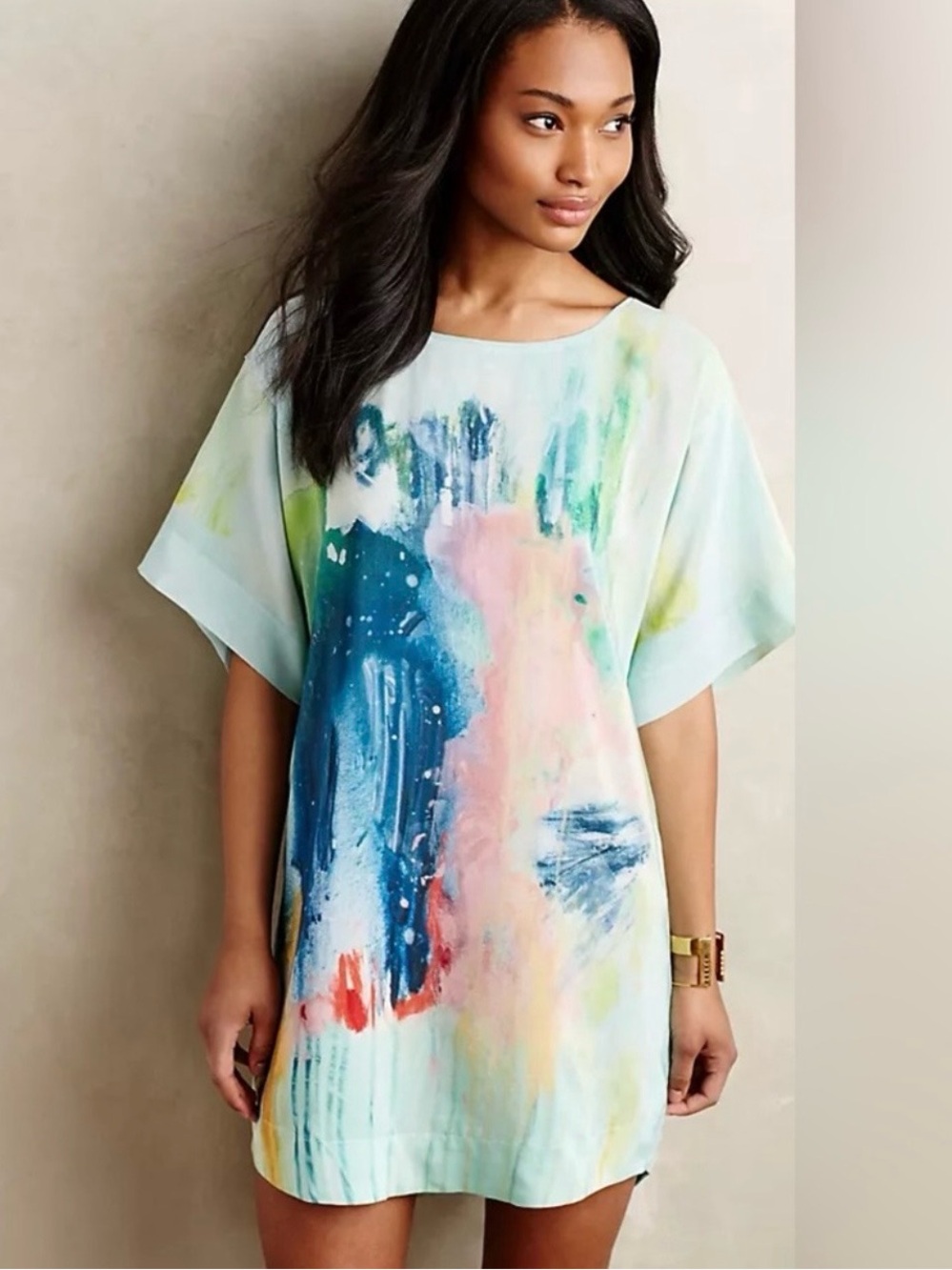 Maeve Abstract Multicolor 100% Silk Dress Size XS PTP 19” Length 32” EUC